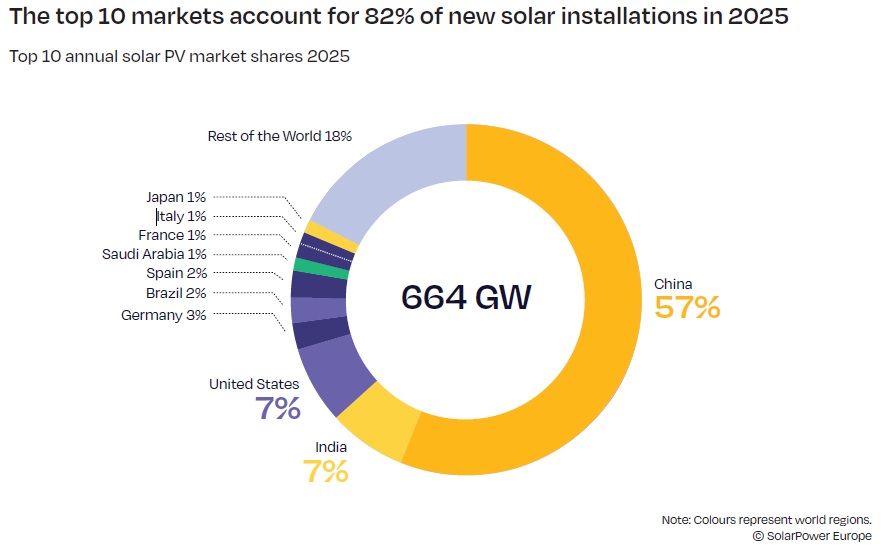Top 10 annual solar PV market shares 2025