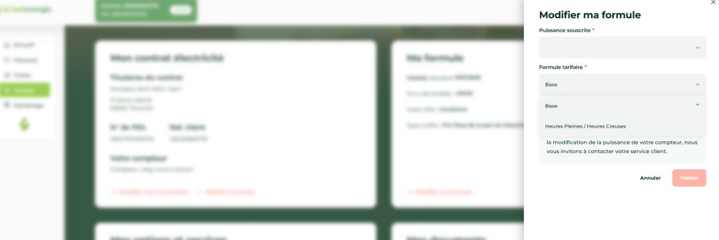 Changer formule tarifaire dans l'espace client