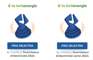 la bellenergie a été élu meilleur fournisseur d’électricité et meilleur fournisseur d’électricité verte lors du prix Selectra 2024 pour la 7e édition de ce palmarès